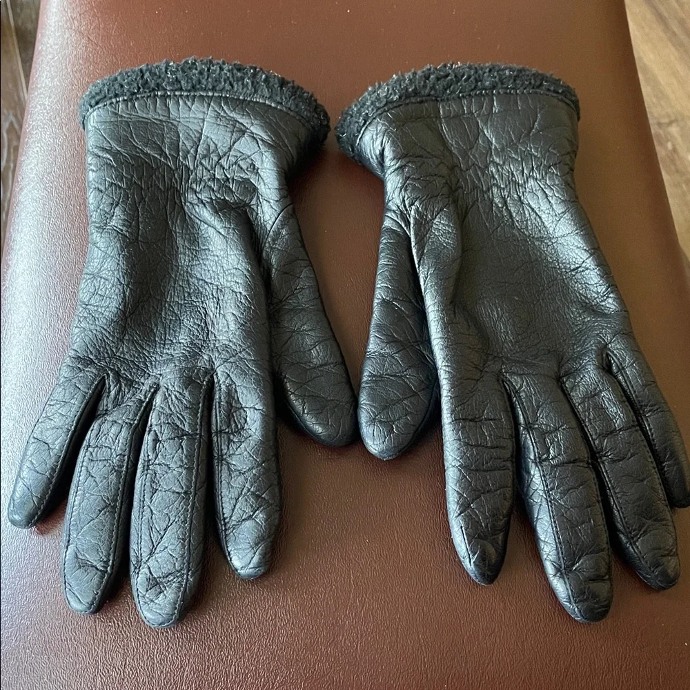 VTG FOWNES Women' Leather Gloves Black Lined Sz 7